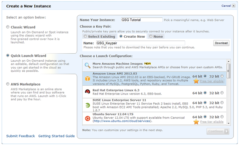 EC2 dashboard